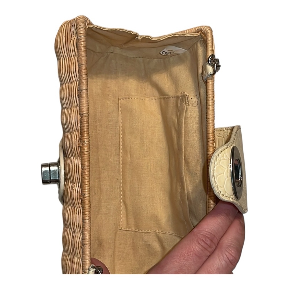 Tan and Cream Mini basket Bag with Chain Strap. Ivory and silver finishings - Picture 8 of 12